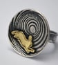Rabbit hare illusion ring - sterling silver and brass ring - mixed metal ring - Image 1