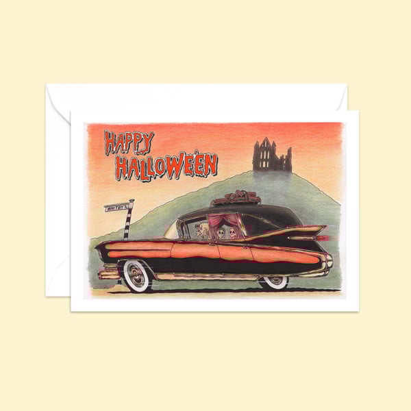 Skeleton Art Greeting Card: Spooky Family Outing to Whitby (505)