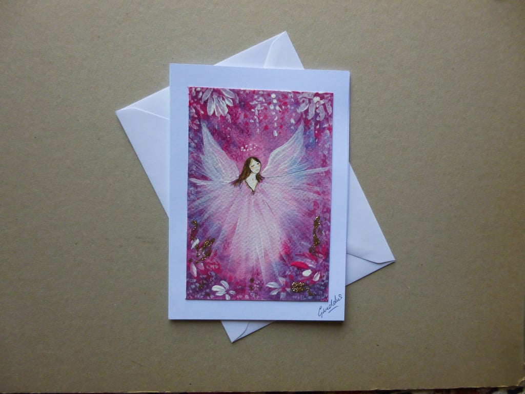 hand painted original art angel fairy  greetings card ( ref FA 201 J1 )