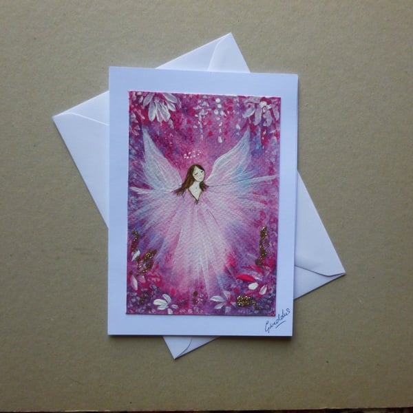 hand painted original art angel fairy  greetings card ( ref FA 201 J1 )