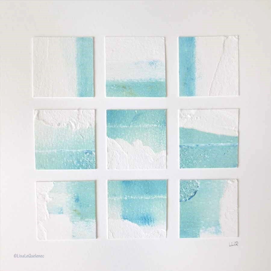 Seconds Sunday sale coastal minimalist abstract art in aquamarine and white