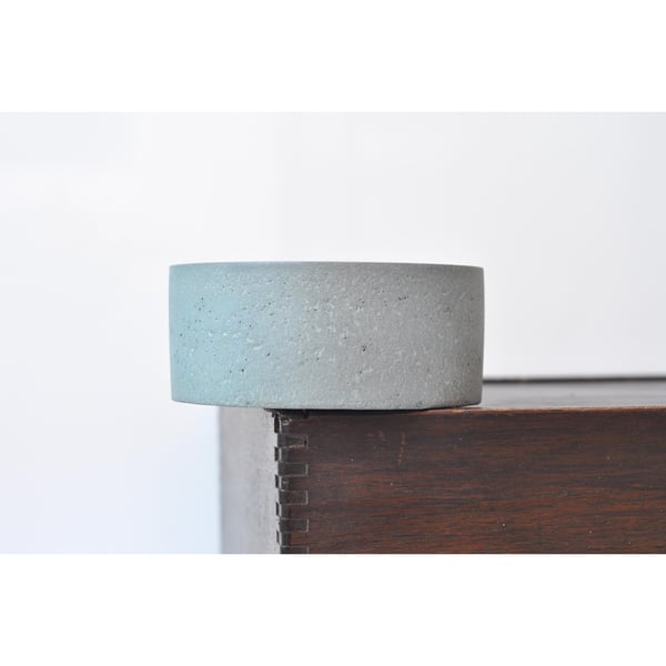 Small Concrete Bowl: NEW Handmade Minimalist Cylinder Jewelry Dish Steel Grey