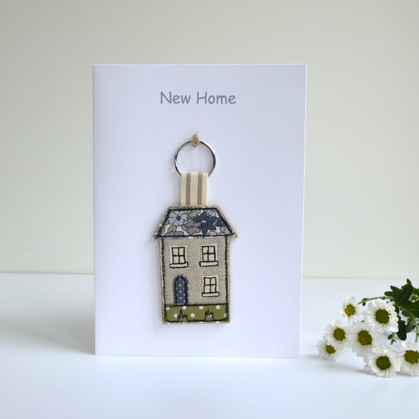 New Home Card with a house keyring attached, new home gift, moving house card.