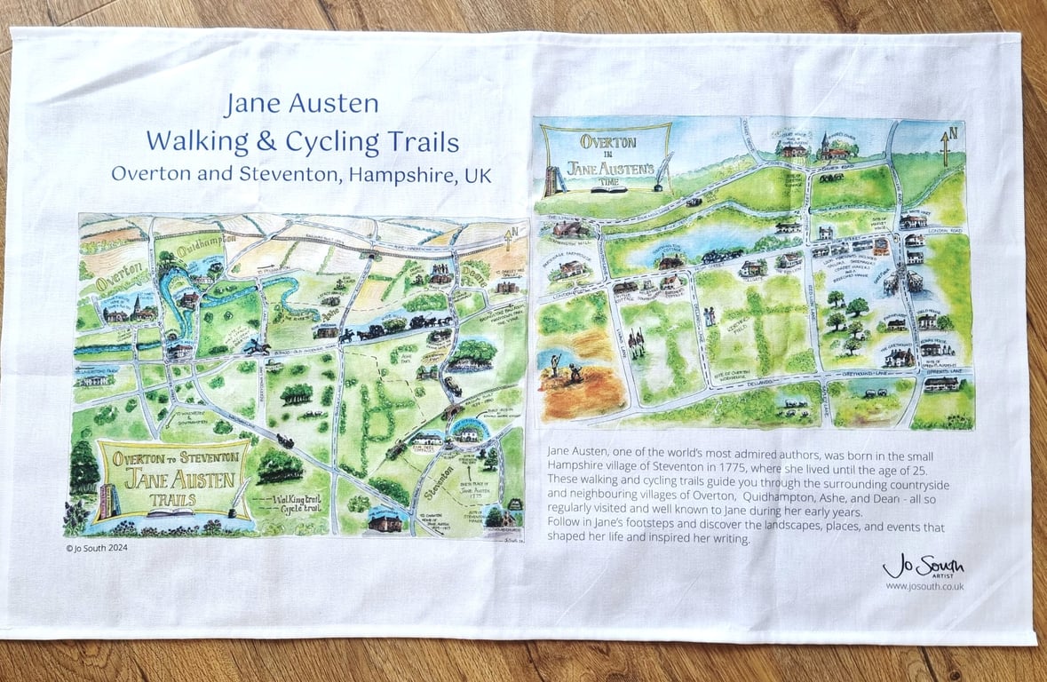 Jane Austen Walking and Cycling Trails 100% Cotton Tea Towel 