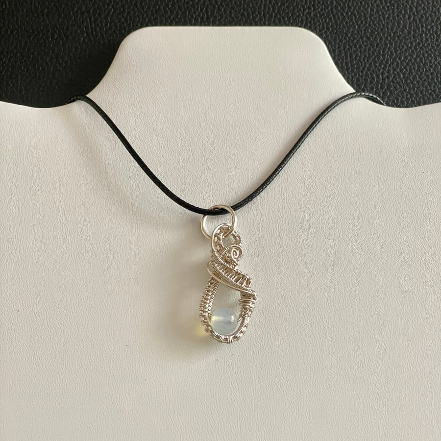 Small Opalite Silver Plated Copper Pendant