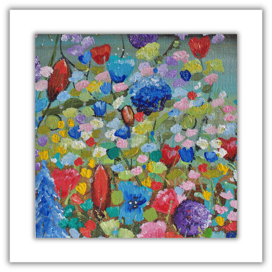 Flower painting - colourful wildflowers - letterbox gift - small artwork 