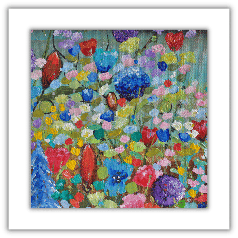 Flower painting - colourful wildflowers - letterbox gift - small artwork 