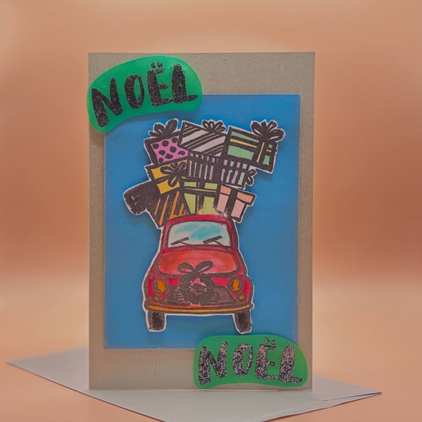 Handmade Mini Christmas Card - Driving Home for Christmas
