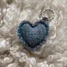Heart Keyring - Duck-Egg blue Donegal tweed wool. Handwoven in Wales