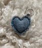 Heart Keyring - Duck-Egg blue Donegal tweed wool. Handwoven in Wales