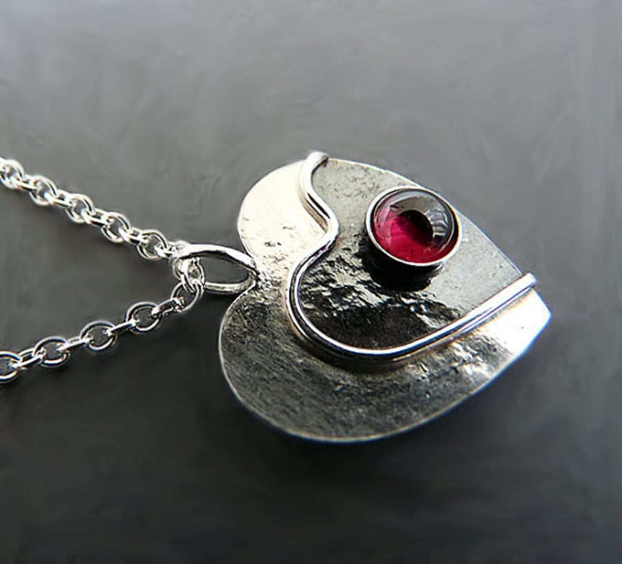 Sterling Silver Heart Necklace with Garnet  NG3