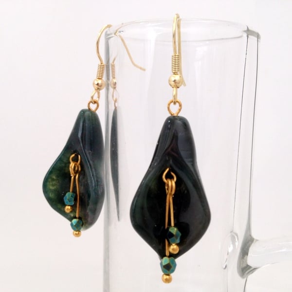 Gold Plated Fancy Jasper Calla Lily Earrings