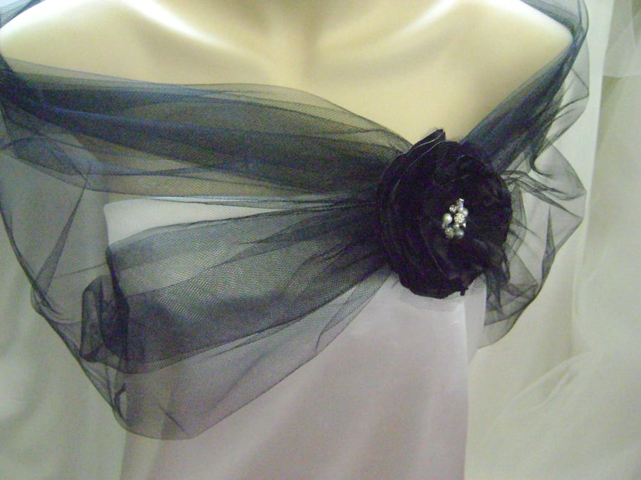 Black Sheer Tulle Wrap with Flower - Also Available in Red - Sizes 6 - 24 