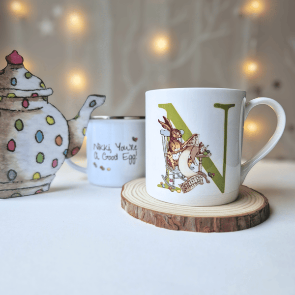 Personalised Easter Hare Mug (Bone China or Enamel)