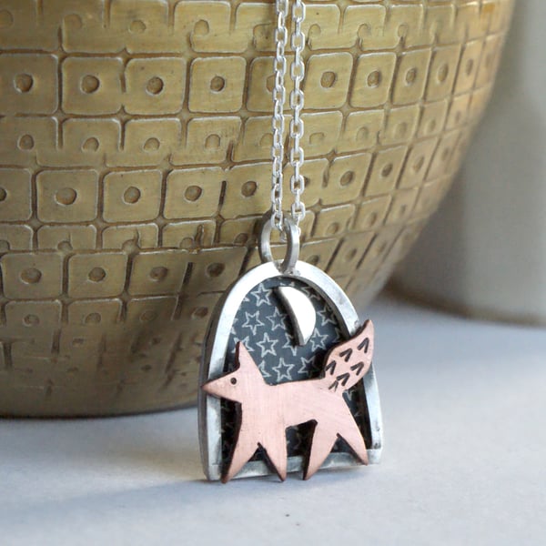 Mini Fox and Moon Necklace