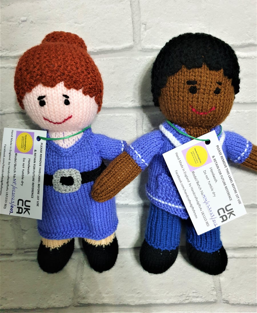 Hand Knit Nurse Soft Toy, choice of 2 outfits (only jacket option available)
