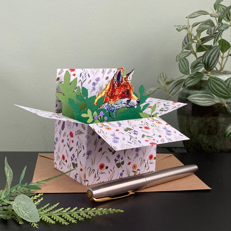 Fox card. Personalised for birthday, etc. or blank.  3D gift card holder.