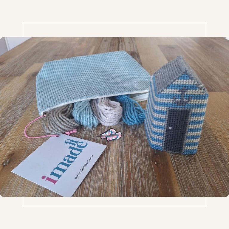 3D Beach Hut Needlepoint Kit – Beginner Coastal Craft Kit