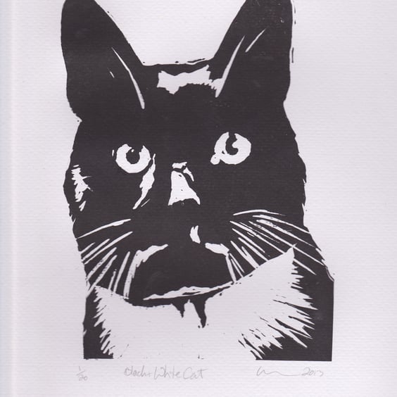 Black & White Cat Limited Edition Hand-Pulled Linocut Print