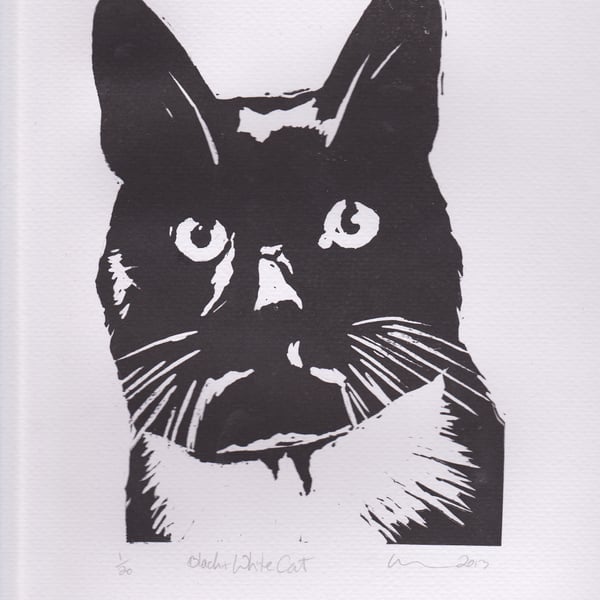 Black & White Cat Limited Edition Hand-Pulled Linocut Print