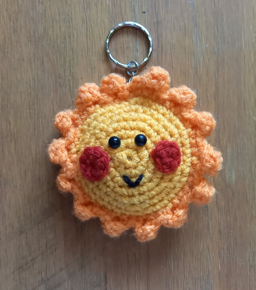 Crocheted Sunshine Keyring, Cute Keyring