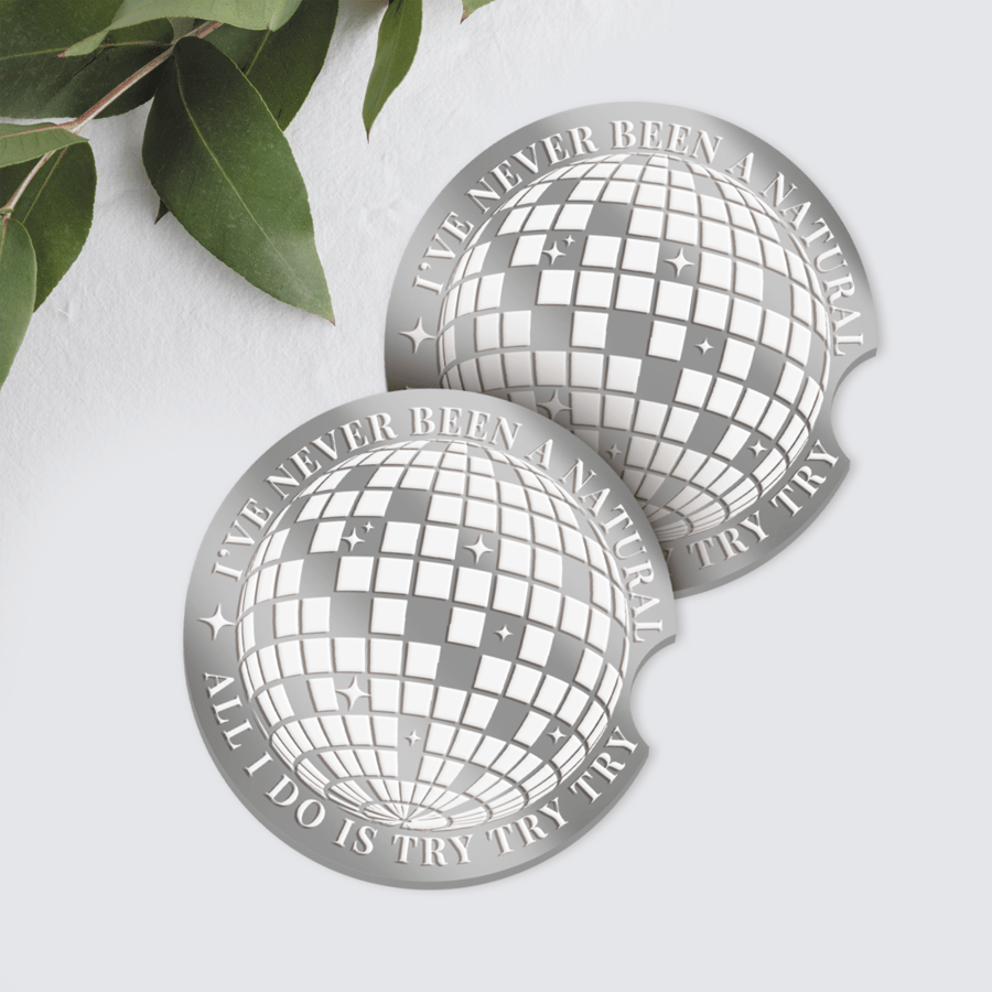 Never Been A Natural Car Coaster Set: Acrylic Mirrorball Car Decor Gift