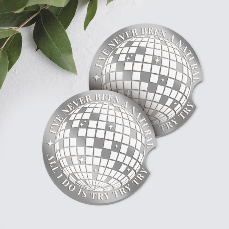 Never Been A Natural Car Coaster Set: Acrylic Mirrorball Car Decor Gift