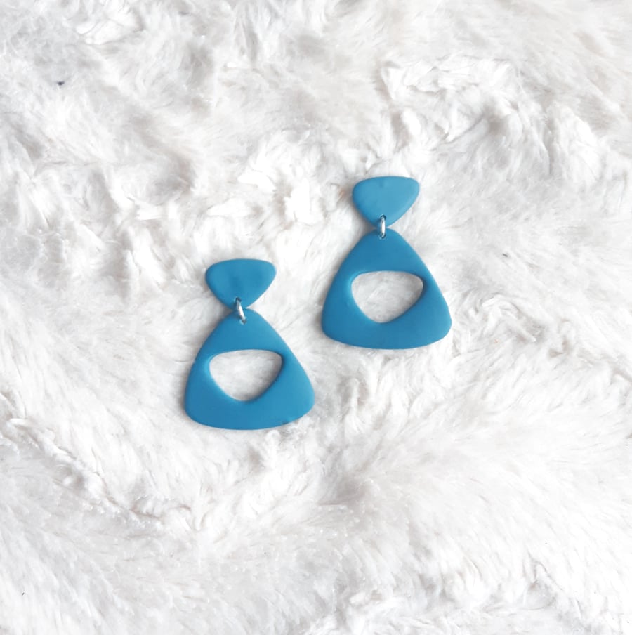 Petrol blue earrings, Polymer clay hoops, Colour block dangles, Pebble earrings
