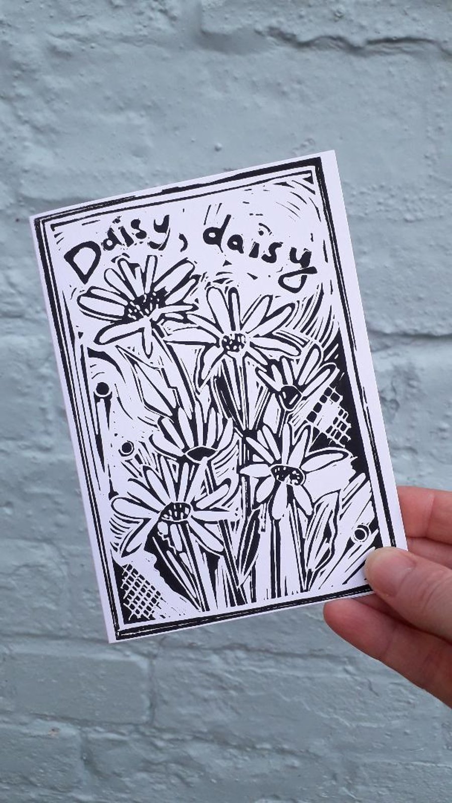 'Daisy Daisy' Greetings Card, Black Lino Print