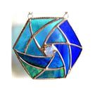 Hexagon Suncatcher Stained Glass Aqua Blues Handmade