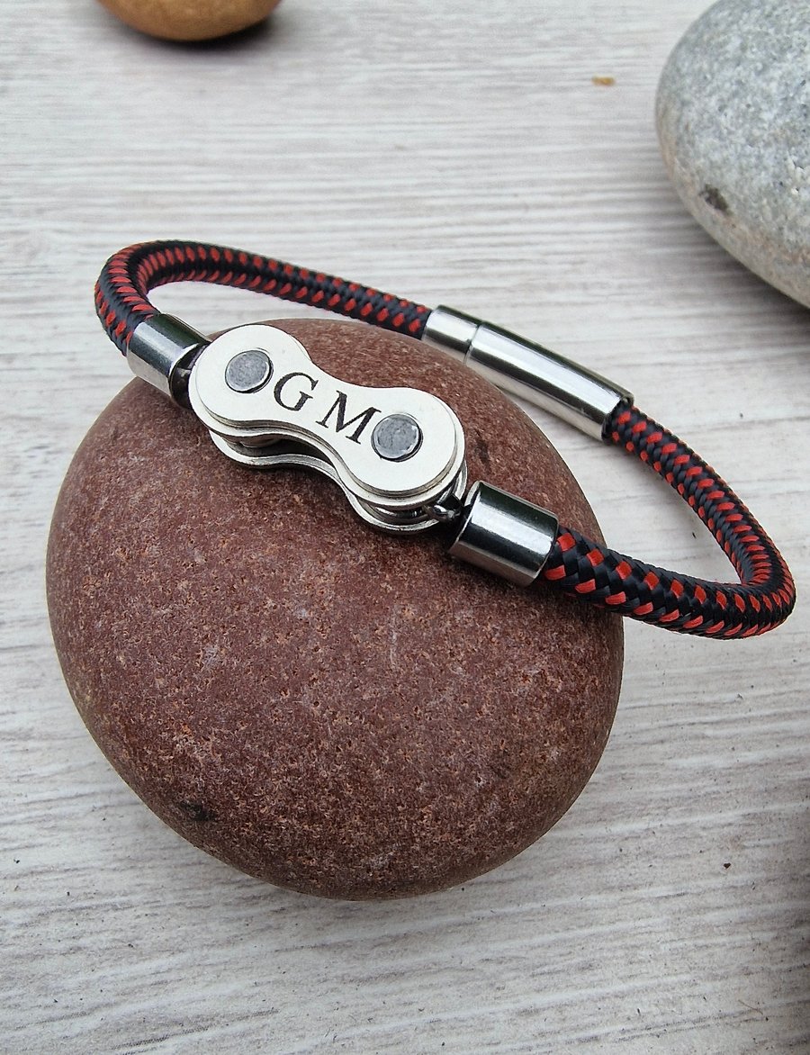 Personalised Engraved Bike chain Rope bracelet