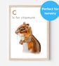 Chipmunk Nursery Wall Art Print with Optional Personalisation