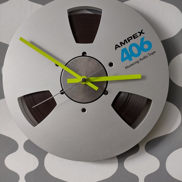 Unique Round Wall Clock Upcycled from a Music Studio Tape Reel, 