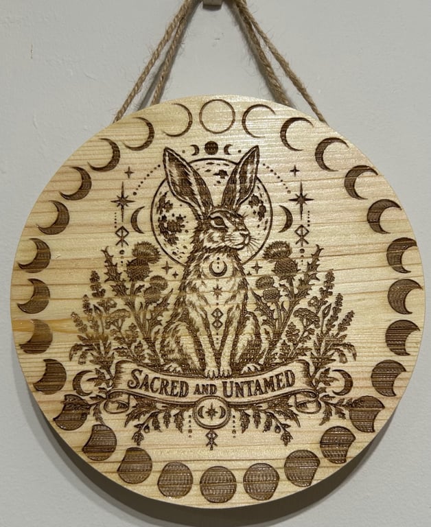 Beautiful Moon hare wooden plaque