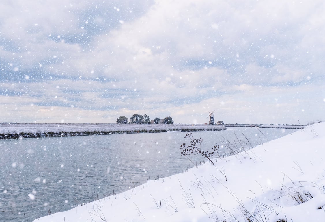 View Windmill Norfolk Broads Snow Norfolk Christmas Greeting Card A5