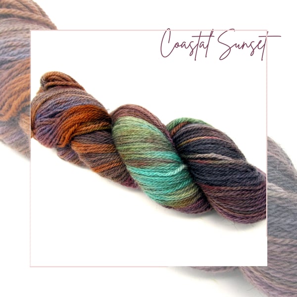 Coastal Sunset - Hand Dyed DK Falkland Wool Yarn 100g CS01 Knitting Crochet 