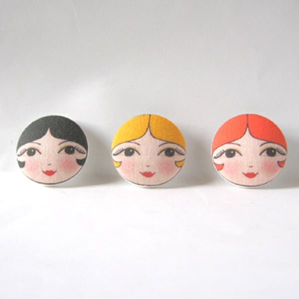 Original Doll Face Covered Buttons (Set of 3)