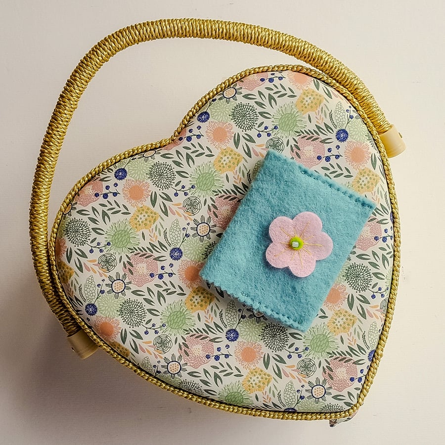 Heart shaped Sewing Basket and handmade Needle case 