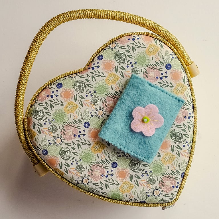 Heart shaped Sewing Basket and handmade Needle case 