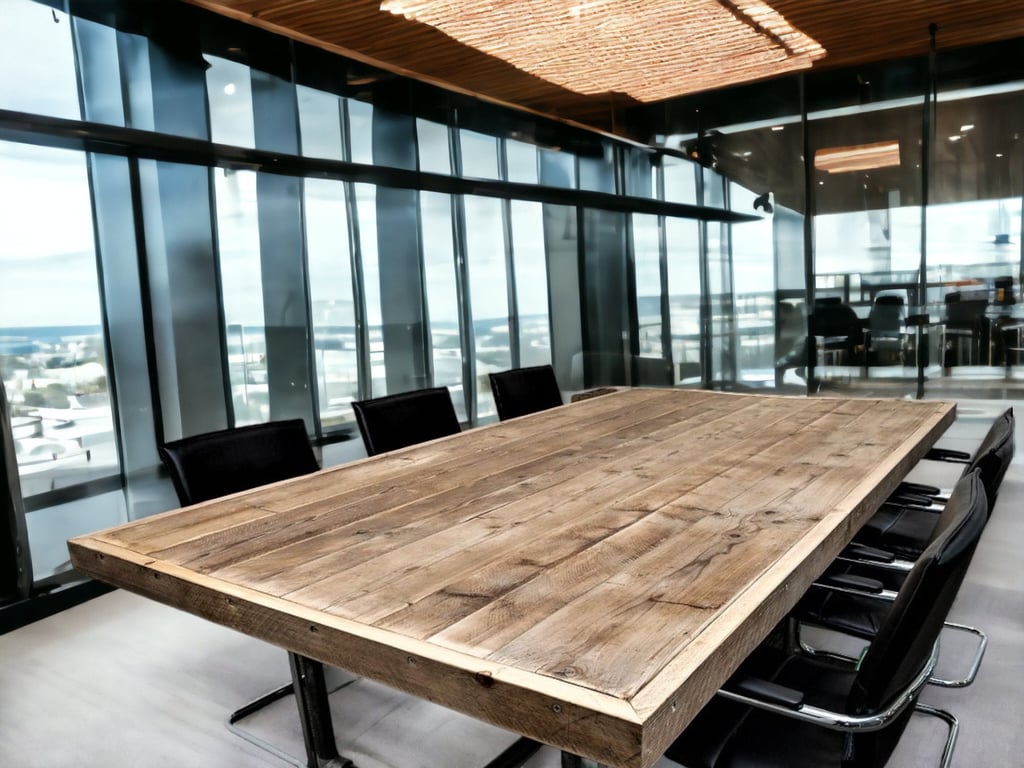 Boardroom Desk, Custom Made Reclaimed Scaffold Boards, Rustic, Industrial, Pipe 