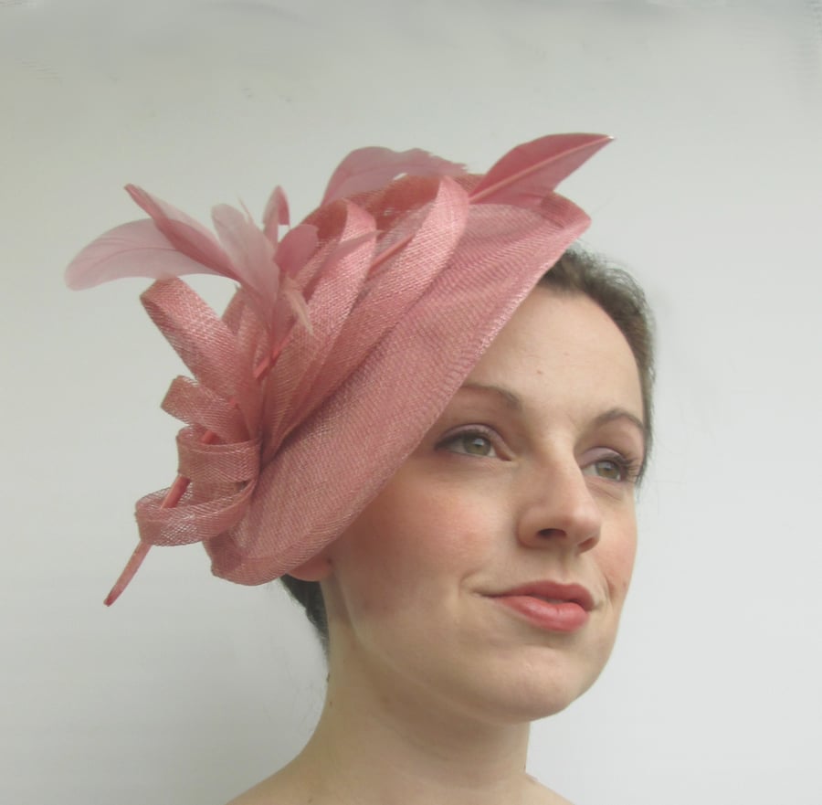 Pink Fascinator Hat - Dusky Pink Hatinator, Vintage Pink Wedding Hat, Womens Hat