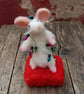 White mouse  - needlefelt.  Christmas decoration - Image 5