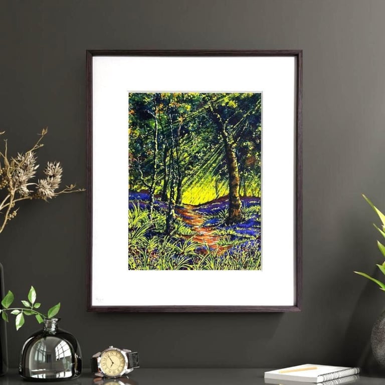 Bluebell Woodland - Framed AFR-70 - Hand Painted - Original Watercolour Painting