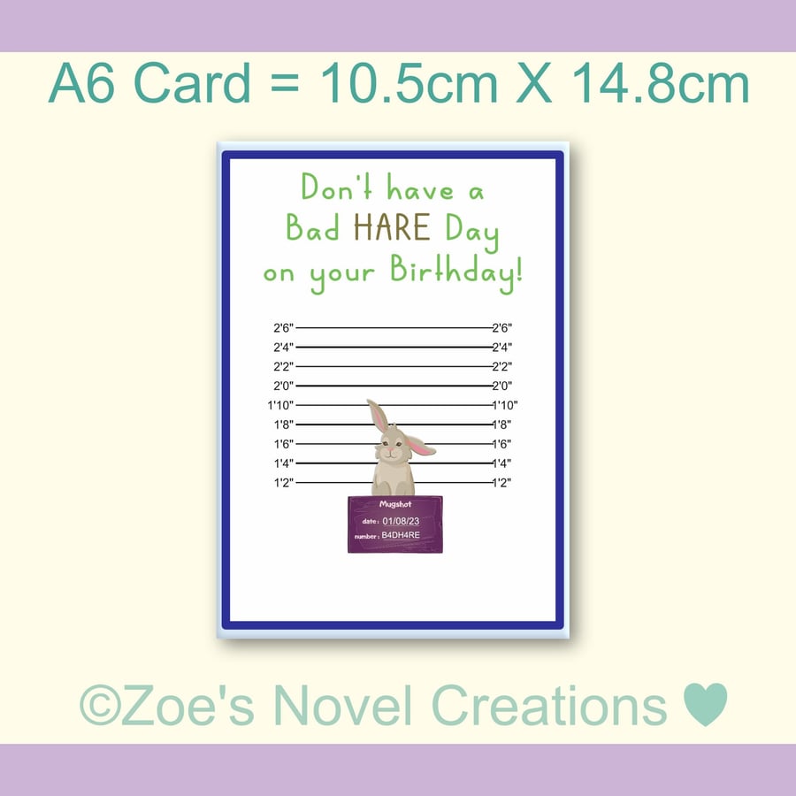 Bad Hair Day Birthday Card, personalised A6 10.5cm x 14.8cm