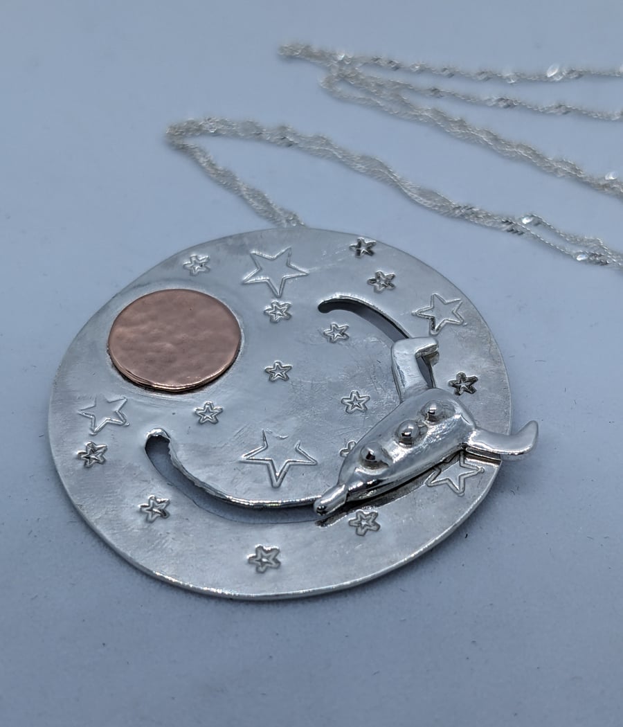 Sterling silver rocket pendant, Silver space jewellery, Moving jewellery 