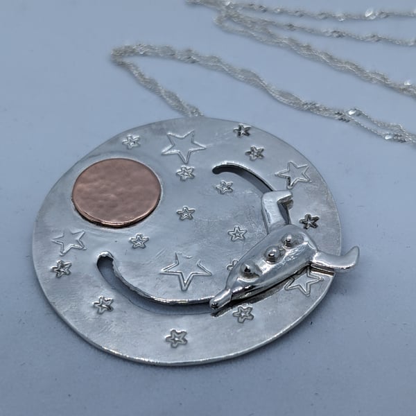Sterling silver rocket pendant, Silver space jewellery, Moving jewellery 