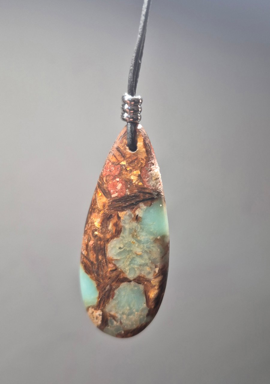 Snake Skin Jasper Gold Copper Bornite Teardrop pendant