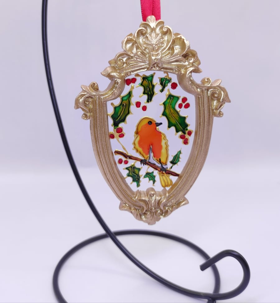 Handmade glass painted window hanging or Christmas tree bauble