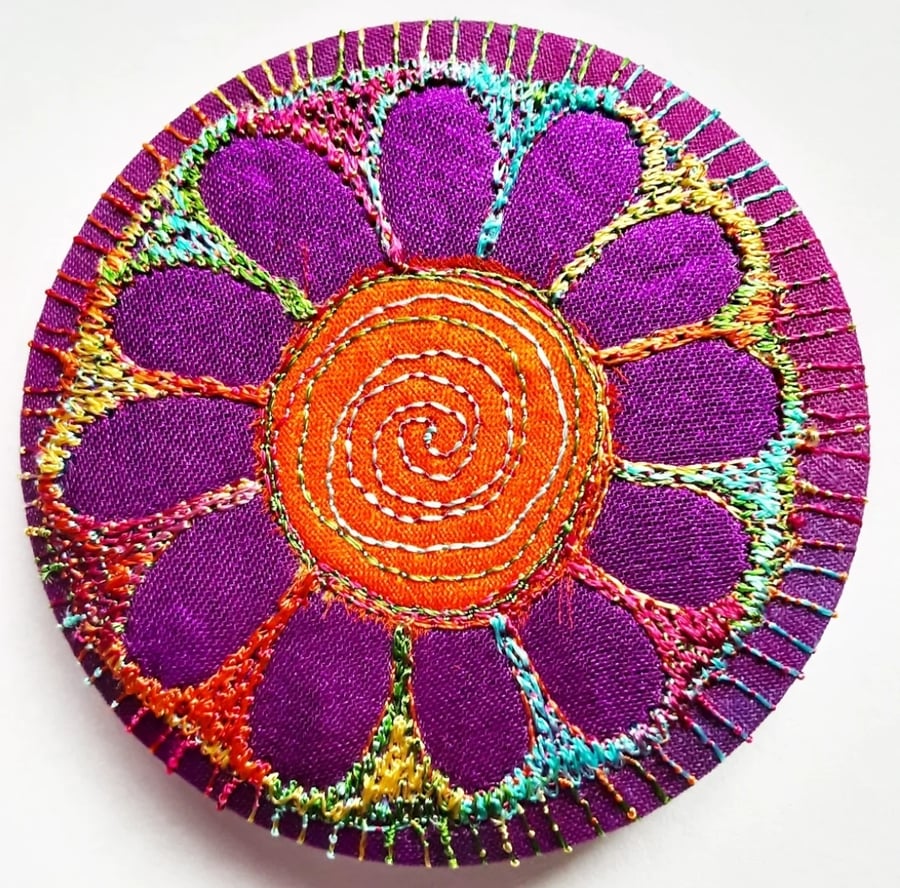 Badge 58mm Multicoloured Flower Textile Badge 