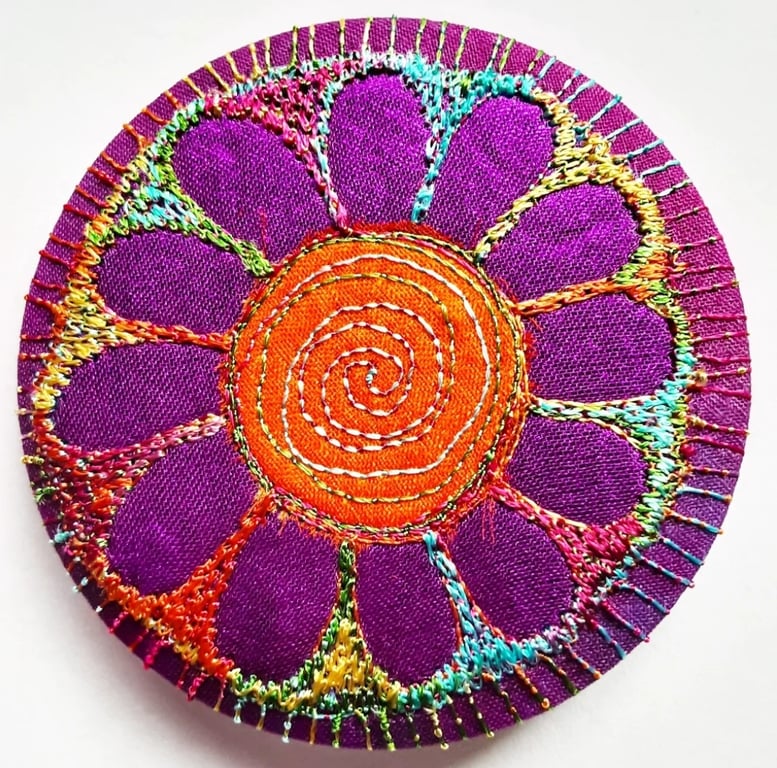Badge 58mm Multicoloured Flower Textile Badge 